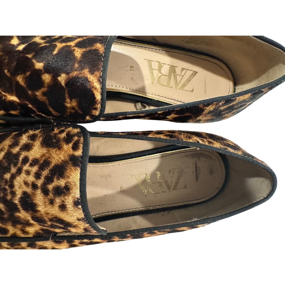Zara Womens Leopard Print Calf Hair Loafers Smoking Flat Shoes Size 40‎ - Picture 6 of 6